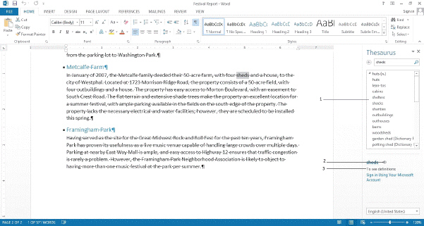 <strong> To insert a word in the document in the accompanying figure, ____ one of the words in the box marked 1 and then click Insert.</strong> A) right-click B) hover over C) click D) triple-click