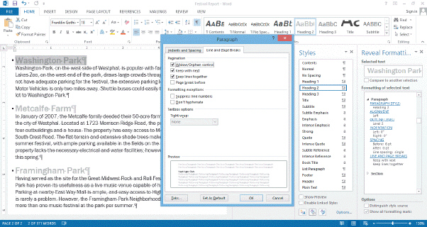 <strong> You can use the dialog box in the accompanying figure to control ____, a term that refers to a single line of text at the bottom of a page.</strong> A) orphans B) widows C) suppressions D) tight wraps