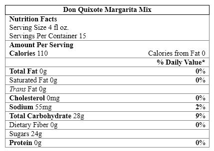 <strong>Use the tabel below to answer the following question. For an individual with high blood pressure, drinking several margaritas made using the margarita mix and tequila in a single evening is:</strong> A)inadvisable because alcohol in large amounts raises blood pressure B)fine because the Nutrition Facts label shows that the mix is low in sodium C)allowed as long as salt is not added to the rim of the glass D)not recommended unless no alcoholic beverages have been consumed earlier in the week E)safe if the person has a low alcohol tolerance