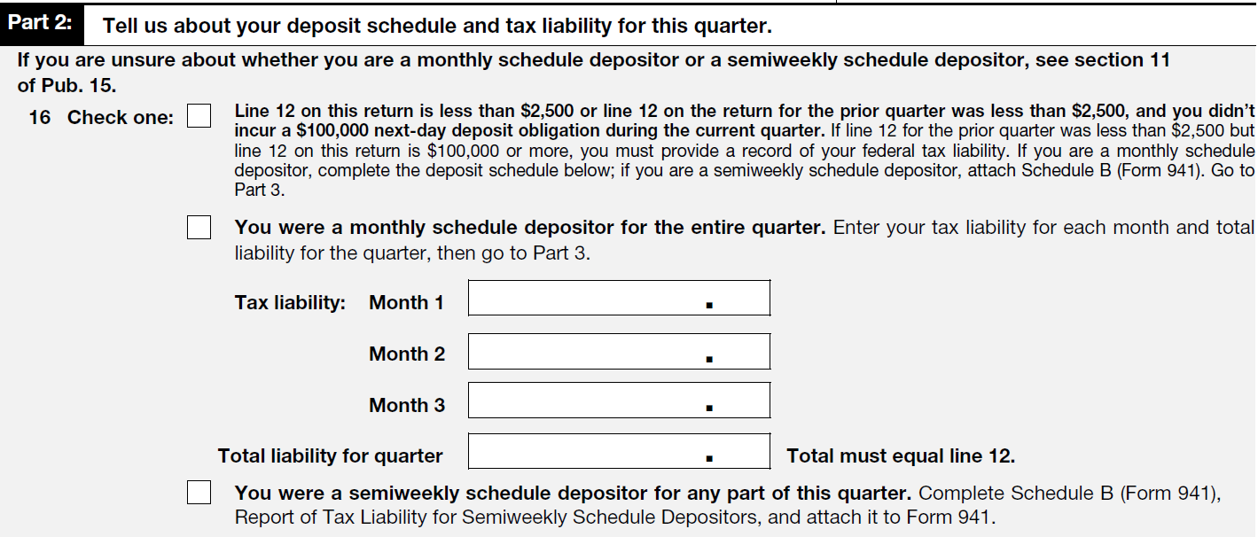Lidge Company of Texas (TX) is classified as a monthly depositor and pays its employees monthly. The following payroll information is for the second quarter of 20--. The number of employees on June 12, 20-- was 11. a. Complete the following portion of Form 941. Source: Internal Revenue Service b. Complete the following portion of Form 941. Source: Internal Revenue Service c. Complete Part 2 of Form 941. Source: Internal Revenue Service d. What are the payment due dates of each of the monthly liabilities assuming all deposits were made on time, and the due date of the filing of Form 941 (year 20--)?