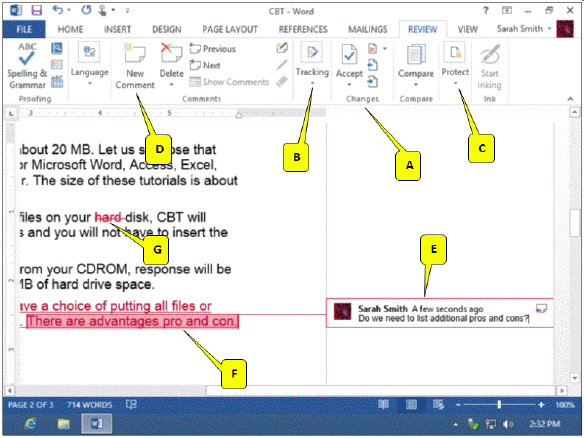 <strong> Refering to the accompanying figure, which of the following callouts points to the text added by a reviewer?</strong> A) E B) G C) F D) D