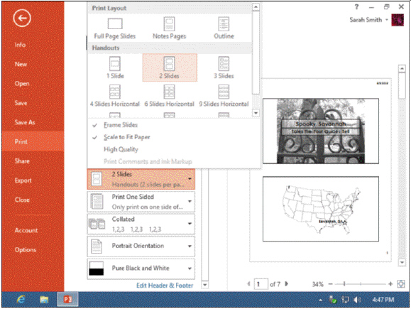 <strong> Referring to the picture above, which of the following layouts prints blank lines to the right of each slide?</strong> A) 3 slides B) 2 slides C) 4 slides D) 6 slides
