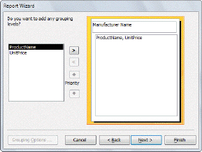 <strong> Referring to the figure above, to group report data by a field, you would click a field, then click the ____ button.</strong> A) > B) < C) Back D) Next