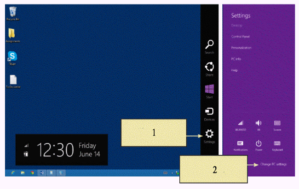 <strong> In the accompanying figure, item 1 is pointing to the ____.</strong> A) recently used programs B) search box C) Charms menu D) pinned items