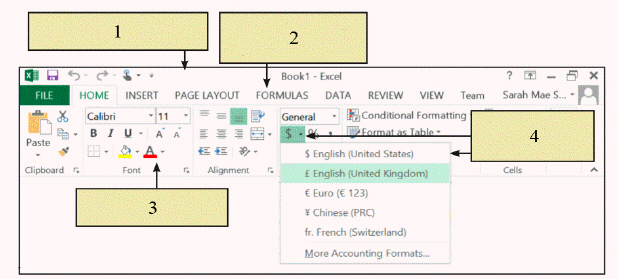 <strong> In the accompanying figure, item 2 is pointing to the ____.</strong> A) Office button B) scroll bar C) menu bar D) tabs