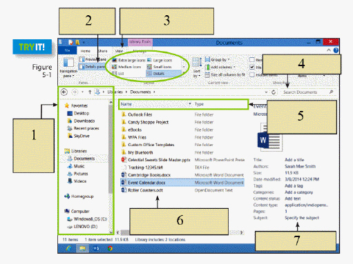 <strong> In the figure above, item 7 is pointing to the ____.</strong> A) file list displaying subfolders and files for the item B) Navigation pane C) column headings D) details pane
