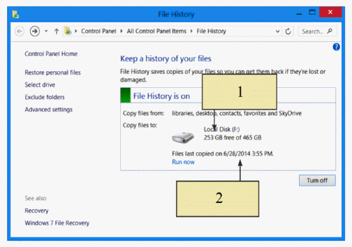 <strong> In the figure above, Item 2 points to the date of your most recent ____.</strong> A) backup B) settings change C) restored files D) created folder