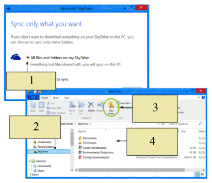<strong> In the figure above, which item is used to create subfolders on SkyDrive to keep your files organized?</strong> A) Item 1 B) Item 2 C) Item 3 D) Item 4