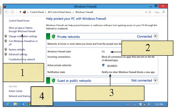 <strong> In the figure above, the icon represented by item 2 means the computer ____.</strong> A) has the Windows Firewall enabled B) is powered off C) is in standby mode D) cannot connect to an Ethernet network