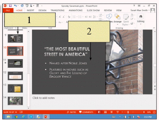 In the figure above, item 1 points to slide ____ that can be easily rearranged to create the best progression of ideas.
