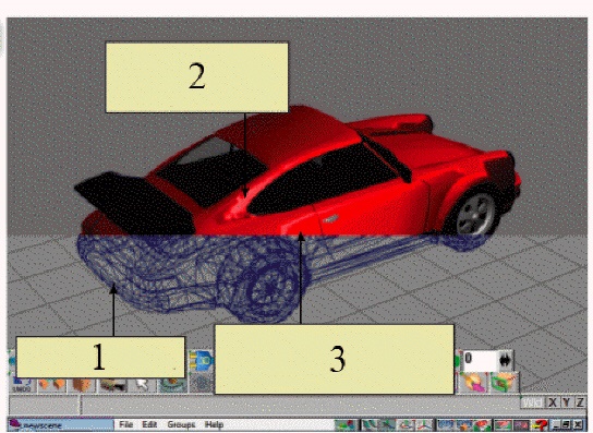 <strong> In the figure above, the rendering process referred to by item 2 ____.</strong> A) creates a wireframe B) traces the rays of light from the light source to the object C) creates textured surfaces D) colors the object in