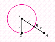 The circle in the figure has a radius of r and center at C . The distance from A to B is x . If and , find x . Round the answer to the nearest whole number. 