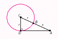 The circle in the figure has a radius of r and center at C . The distance from A to B is x . If and , find r . Round the answer to the nearest whole number. 