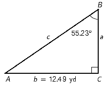 Refer to right triangle ABC with . If and yd, find a . Apply the rules regarding the use of significant digits when determining your answer. __________ yd