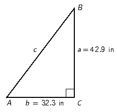 Refer to right triangle ABC with . If inches and inches, find B . Apply the rules regarding the use of significant digits when determining your answer. __________