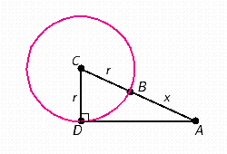 The circle in the figure has a radius of r and center at C . The distance from A to B is x . If and , find r . Apply the rules regarding the use of significant digits when determining your answer. __________