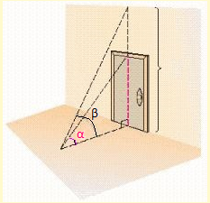 From a point on the floor the angle of elevation to the top of a door is 47°, while the angle of elevation to the ceiling above the door is 62°. If the ceiling is 10 feet above the floor, what is the vertical dimension of the door (see the figure). Round your answer to the nearest tenth of a feet. 
