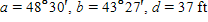 In the figure below, a person standing at point A notices that the angle of elevation to the top of the antenna is    . A second person standing 37.0 feet farther from the antenna than the person at A finds the angle of elevation to the top of the antenna to be    . How far is the person at A from the base of the antenna? Round your answer to the nearest feet.       ​