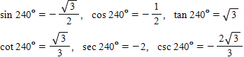 <strong>Use the unit circle to find the six trigonometric functions of 240°. </strong> A) B) C) D) E)
