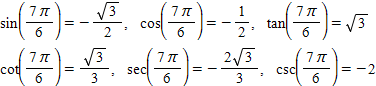 <strong>Use the unit circle to find the six trigonometric functions of . </strong> A) B) C) D) E)