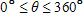 Solve the equation for θ  if   . Give your answer in degrees.  <div style=padding-top: 35px> 