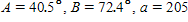 <strong>The information below refers to triangle ABC . inches. Find all the missing parts. Apply the rules regarding the use of significant digits after all computations are complete. </strong> A) inches, inches B) inches, inches C) inches, inches D) inches, inches E) inches, inches