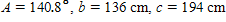 <strong>The information below refers to triangle ABC . cm Find all the missing parts. Apply the rules regarding the use of significant digits after all computations are complete. </strong> A) B) C) D) E)