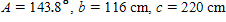 <strong>The information below refers to triangle ABC . cm Find all the missing parts. Apply the rules regarding the use of significant digits after all computations are complete. </strong> A) B) C) D) E)