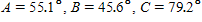 <strong>Solve the triangle. ft, ft, ft Apply the rules regarding the use of significant digits after all computations are complete. </strong> A) B) C) D) E)
