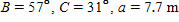 Referring to triangle ABC, find the area of the triangle.   ? Round to three significant digits.