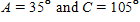 The area of a triangle is 70 in<sup>2</sup>. Find the length of the side included between the angles   Round to three significant digits.