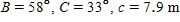 Referring to triangle ABC, find the area of the triangle. Round to three significant digits. S = __________ m<sup>2</sup>