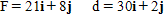 Find the work performed when the given force F is applied to an object, whose resulting motion is represented by the displacement vector d. Assume the force is in pounds and the displacement is measured in feet.   ​