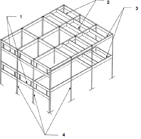 <strong> The accompanying figure shows the major parts of a building. What is item number 1?</strong> A) Lintels B) Joists C) Girders D) Columns