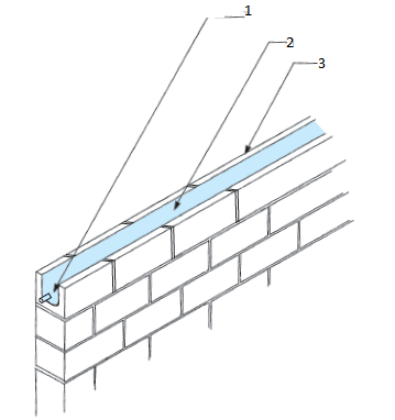 In the accompanying diagram, a bond beam is shown which is used to strengthen the top of the wall, Identify the material used showing no.1.
