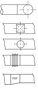 <strong> The accompanying figure shows an assortment of mechanical symbols. What is the symbol at the top?</strong> A) Round ceiling diffuser B) Round supply duct turned down C) Flexible connection D) Transition