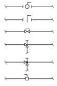 <strong> The accompanying figure shows an assortment of mechanical symbols. What is the symbol at the top?</strong> A) Diaphragm valve B) Angle globe valve C) Ball valve D) Butterfly valve