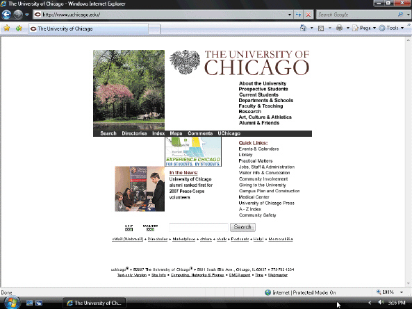 <strong> Element size and typeface are used on The University of Chicago home page, shown in the accompanying figure, to create ____.</strong> A) proximity B) balance C) contrast D) none of the above