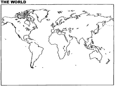 Instructions: Please use this outline map of the world to answer the question(s). Locate and label the following: Europe, the Aztec Empire, the Inca Empire, Africa, India, and China.