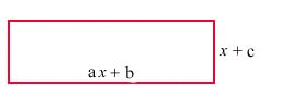 <strong>Find a polynomial that represents the perimeter of the rectangle in the picture, if a = 4, b = 2 and c = 7. </strong> A) 5 x - 18 B) 10 x - 18 C) 10 x + 18 D) 180 x E) 20 x + 36